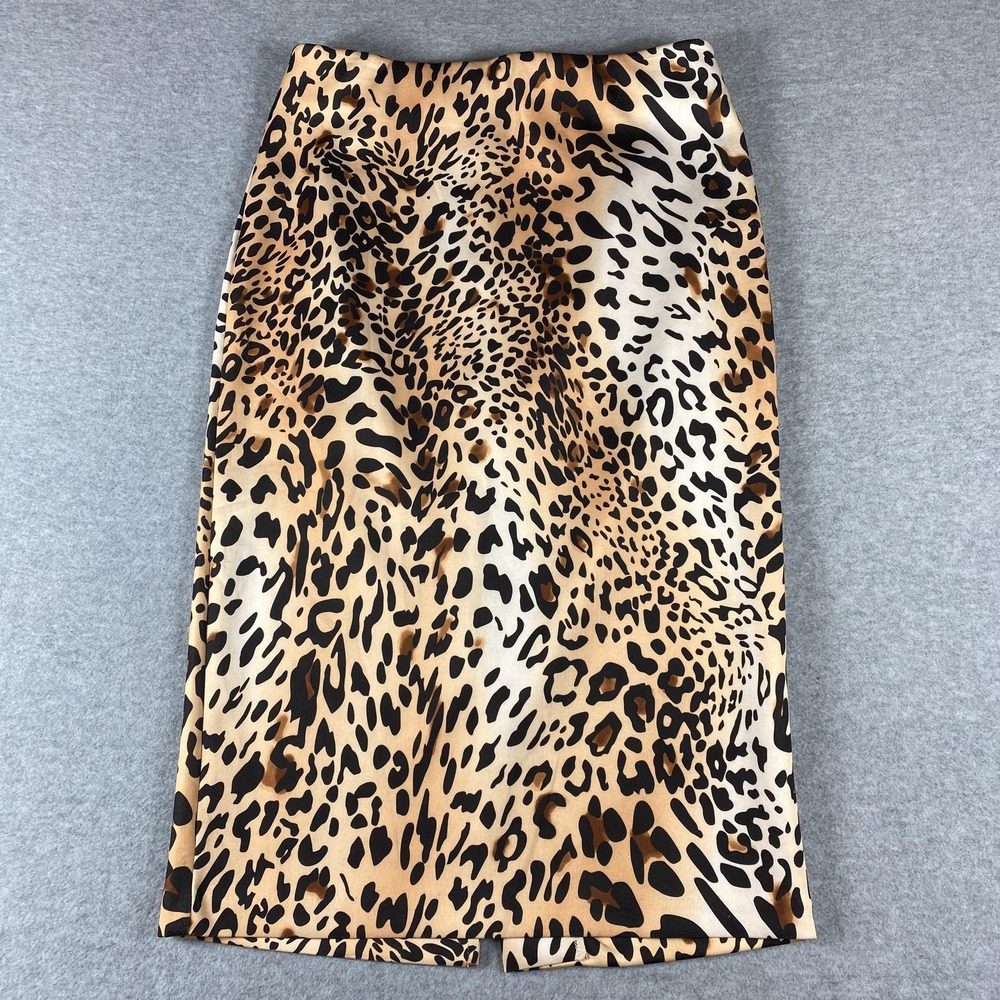 ECI New York Skirt Womens Small Brown Leopard Print‎ Stretch Pencil Knee Length